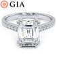 2.57ctw GIA Certified D-VS1 Emerald Cut Petite Micro Prong Set Lab Grown Diamond Engagement Ring set in 18k White Gold