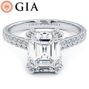 2.57ctw GIA Certified D-VS1 Emerald Cut Petite Micro Prong Set Lab Grown Diamond Engagement Ring set in 18k White Gold