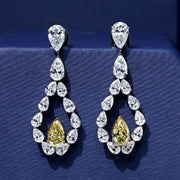 13.72ctw Pear Shape Fancy Yellow & White Diamond Earrings 14k White Gold
