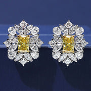 10.53ctw Princess Mix Shape Fancy Yellow & White Diamond Earrings 14k White Gold