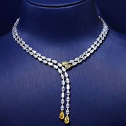 49.99ctw Fancy Yellow & White Pear Shape Drop Diamond Necklace 14k White Gold