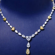 33.73ctw Pear & Heart Shape Fancy Yellow & White Diamond Drop Necklace 14k White Gold