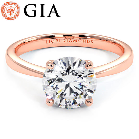 1.51ct GIA Certified D-VS1 Round Brilliant Petite Tapered 4 Prong Solitaire Lab Grown Diamond Engagement Ring set in 14k Rose Gold