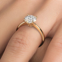 1.50ct Round Brilliant Petite Tapered 4 Prong Solitaire Lab Grown Diamond Engagement Ring set in 14k Yellow Gold