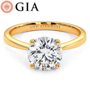 1.51ct GIA Certified D-VS1 Round Brilliant Petite Tapered 4 Prong Solitaire Lab Grown Diamond Engagement Ring set in 14k Yellow Gold