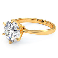 3.20ct GIA Certified F-VS1 Round Brilliant Petite Tapered 6 Prong Solitaire Lab Grown Diamond Engagement Ring set in 14k Yellow Gold