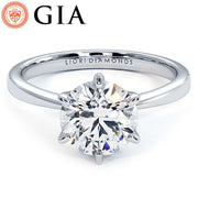 1.55ct GIA Certified F-VS1 Round Brilliant Petite Tapered 6 Prong Solitaire Lab Grown Diamond Engagement Ring set in 14k white Gold