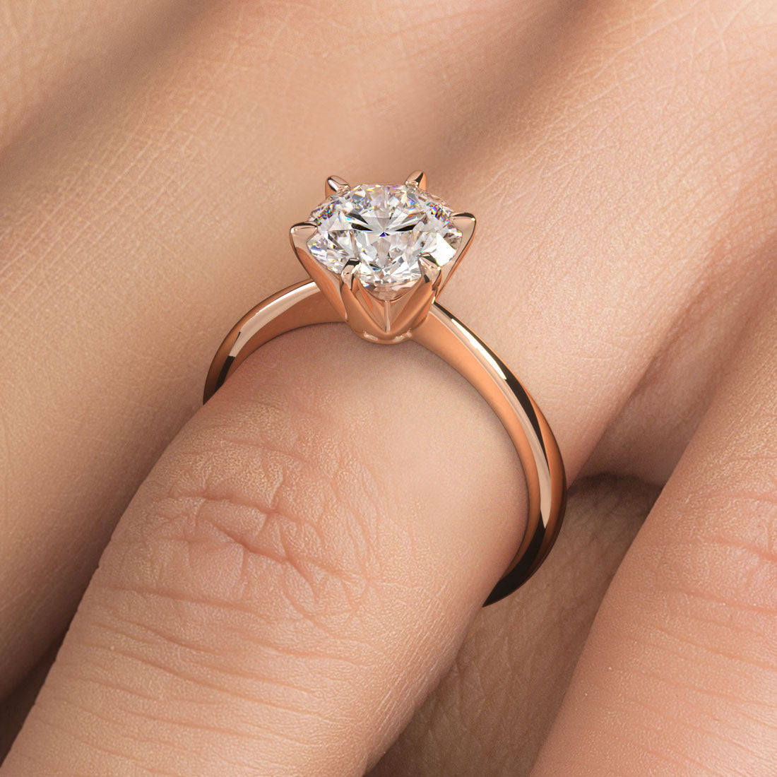 1.50ct Round Brilliant Petite Tapered 6 Prong Solitaire Lab Grown Diamond Engagement Ring set in 14k Rose Gold