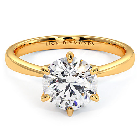 1.50ct Round Brilliant Petite Tapered 6 Prong Solitaire Lab Grown Diamond Engagement Ring set in 14k Yellow Gold