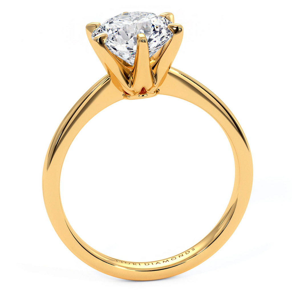 1.55ct GIA Certified F-VS1 Round Brilliant Petite Tapered 6 Prong Solitaire Lab Grown Diamond Engagement Ring set in 14k Yellow Gold