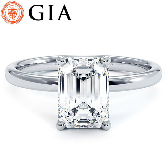 1.62ctw GIA Certified F-VS1 Emerald Cut Petite Wire Solitaire Lab Grown Diamond Engagement Ring set in Platinum