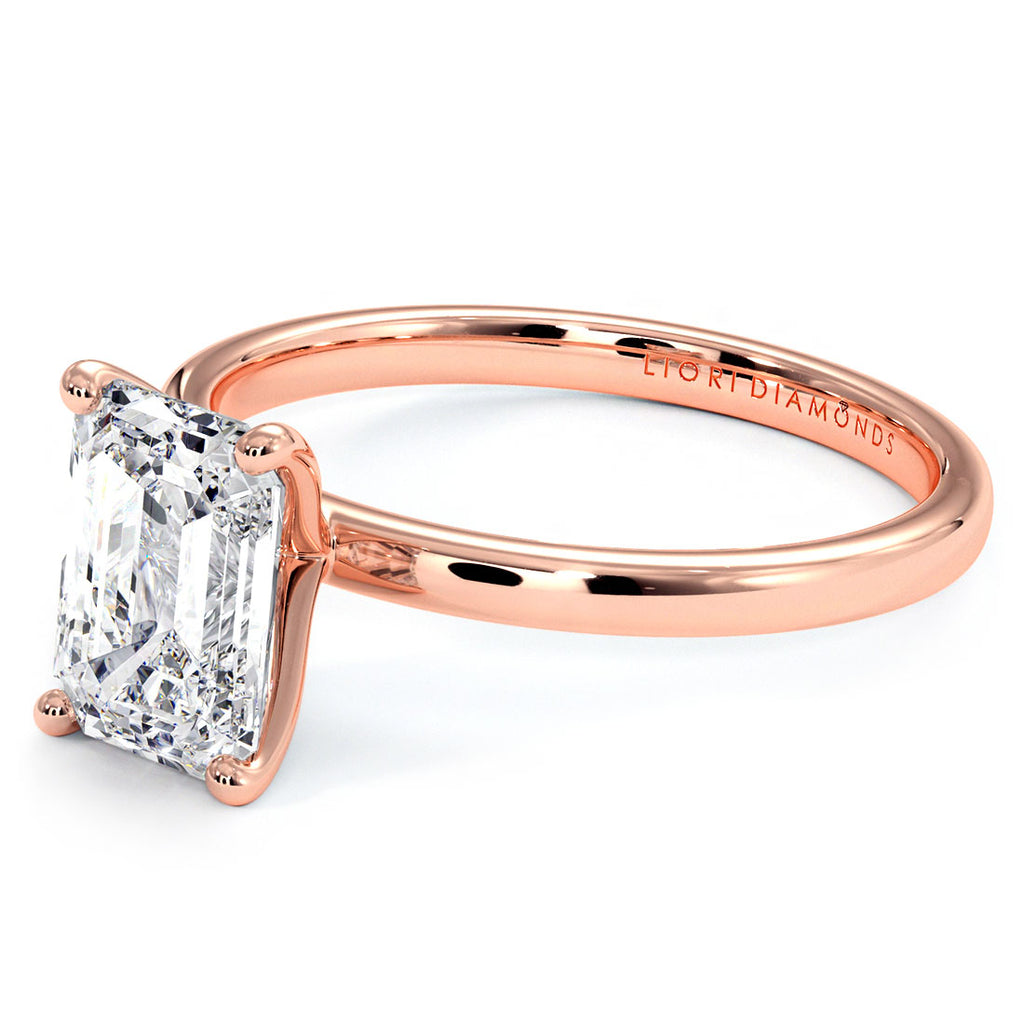 1.62ctw GIA Certified F-VS1 Emerald Cut Petite Wire Solitaire Lab Grown Diamond Engagement Ring set in 14k Rose Gold