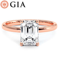 1.62ctw GIA Certified F-VS1 Emerald Cut Petite Wire Solitaire Lab Grown Diamond Engagement Ring set in 14k Rose Gold