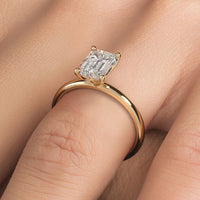 1.62ctw GIA Certified F-VS1 Emerald Cut Petite Wire Solitaire Lab Grown Diamond Engagement Ring set in 14k Yellow Gold