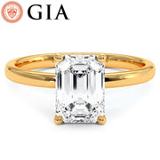 1.62ctw GIA Certified F-VS1 Emerald Cut Petite Wire Solitaire Lab Grown Diamond Engagement Ring set in 14k Yellow Gold