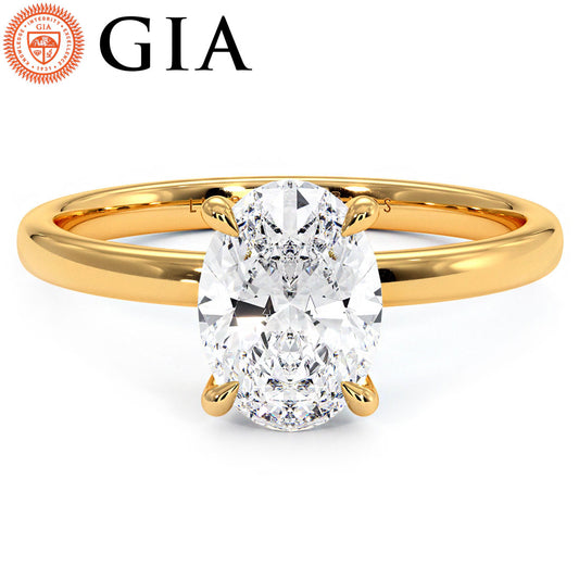 1.50ct GIA Certified Oval Cut Petite Wire Solitaire Lab Grown Diamond Engagement Ring set in 14k Yellow Gold