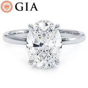 2.64ct GIA Certified Oval Cut Petite Wire Solitaire Lab Grown Diamond Engagement Ring set in 14k White Gold