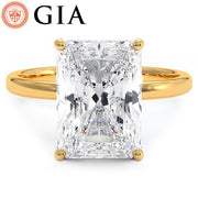 4.53 Carat GIA Certified E-VVS2 Radiant Cut Petite Wire Solitaire Lab Grown Diamond Engagement Ring set in 14k Yellow Gold