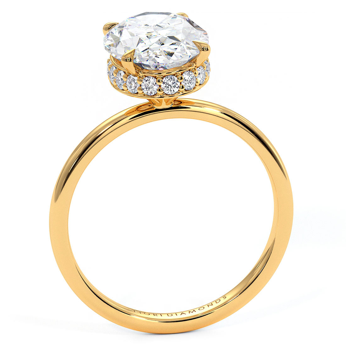 3.37ctw GIA Certified Oval Cut Petite Under Halo Lab Grown Diamond Engagement Ring set in 14k Yellow Gold