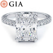 4.92ctw GIA Certified E-VVS2 Radiant Cut Petite Micro Prong Lab Grown Diamond Engagement Ring set in 14k White Gold