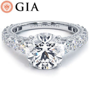 4.51ctw GIA Certified Round Brilliant Micropavé Graduated U Prong Lab Grown Diamond Engagement Ring 14k White Gold
