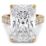 19.72ctw F-VS1 Radiant Cut 3D Micropavé Cathedral Lab Grown Diamond Engagement Ring set in 14k Yellow Gold