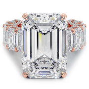 32.23ctw F-VS1 Emerald Cut Micropavé Lucida Set Lab Grown Diamond Engagement Ring set in 14k Rose Gold
