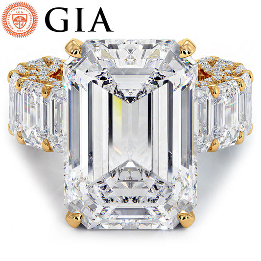 30.10ctw GIA Certified F-VVS2 Emerald Cut Micropavé Lucida Set Lab Grown Diamond Engagement Ring set in 14k Yellow Gold
