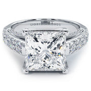 5.75ctw Princess Cut F-VS1 Micropavé Milgrain Prongs Lab Grown Diamond Engagement Ring set in 14k White Gold