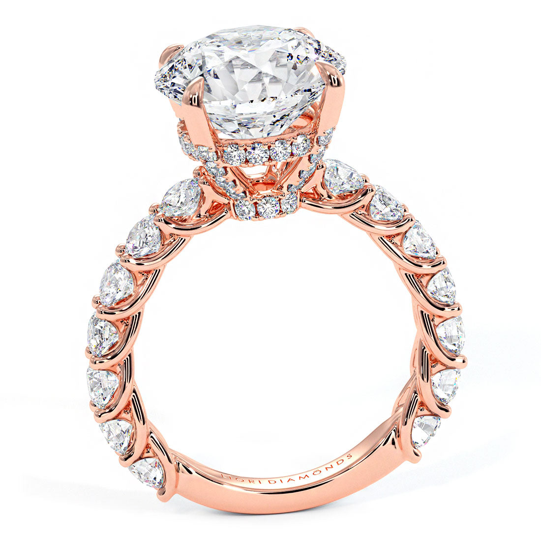 4.94ctw GIA Certified F-VS1 Round Brilliant Lucida set Lab Grown Diamond Engagement Ring set in 14k Rose Gold
