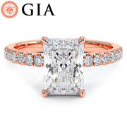 2.55ctw GIA Certified E-VS1 Radiant Cut Under Halo Petite Micropavé Lab Grown Diamond Engagement Ring set in 14k Rose Gold