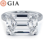 5.59ctw GIA Certified E-VVS2 Emerald Cut East to West Petite Micropavé Lab Grown Diamond Engagement Ring set in 14k White Gold