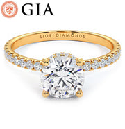1.43ctw GIA Certified Round Brilliant Under Halo Petite Micropavé Lab Grown Diamond Engagement Ring set in 14k Yellow Gold
