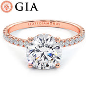 1.97ctw D-VVS1 GIA Certified Round Brilliant Under Halo Petite Micropavé Lab Grown Diamond Engagement Ring set in 14k Rose Gold
