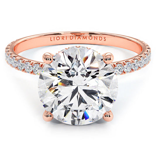 3.60ctw Round Brilliant Under Halo Petite Micropavé Lab Grown Diamond Engagement Ring set in 14k Rose Gold