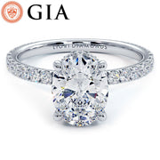 2.42ctw GIA Certified Oval Cut Under Halo Petite Micropavé Lab Grown Diamond Engagement Ring set in 14k White Gold