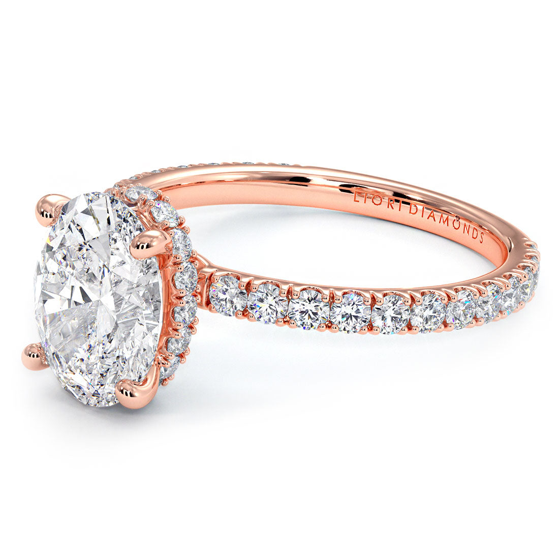 2.42ctw Oval Cut Under Halo Petite Micropavé Lab Grown Diamond Engagement Ring set in 14k Rose Gold