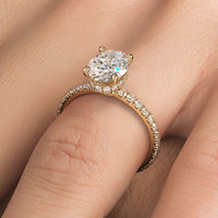 2.42ctw Oval Cut Under Halo Petite Micropavé Lab Grown Diamond Engagement Ring set in 14k Yellow Gold