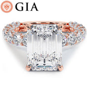 7.52ctw GIA Certified F-VVS2 Emerald Cut Micropavé Lucida Setting Lab Grown Diamond Engagement Ring set in 14k Rose Gold