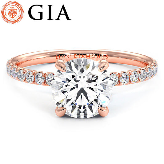 1.80ctw GIA Certified Round Brilliant Wire Basket Petite Micropavé Lab Grown Diamond Engagement Ring set in 14k Rose Gold