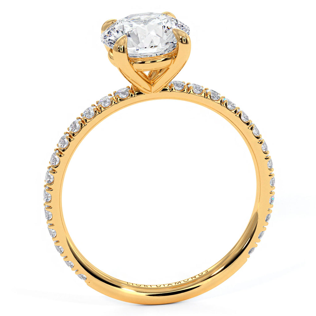 1.98ctw GIA Certified Round Brilliant Wire Basket Petite Micropavé Lab Grown Diamond Engagement Ring set in 14k Yellow Gold
