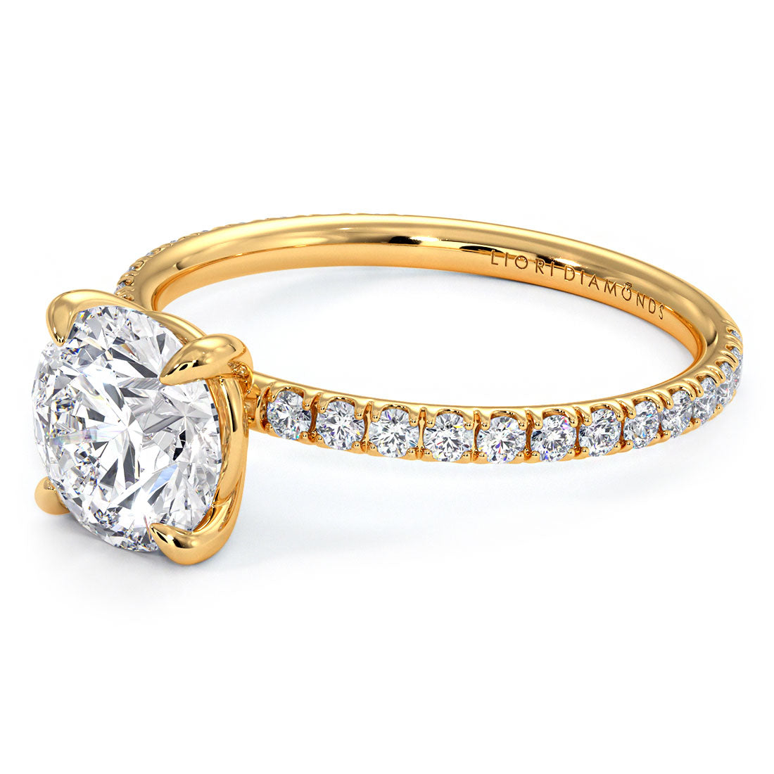 1.80ctw GIA Certified Round Brilliant Wire Basket Petite Micropavé Lab Grown Diamond Engagement Ring set in 14k Yellow Gold