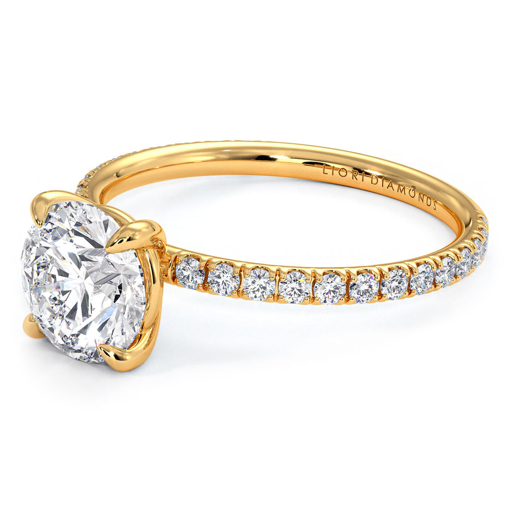 1.98ctw GIA Certified Round Brilliant Wire Basket Petite Micropavé Lab Grown Diamond Engagement Ring set in 14k Yellow Gold