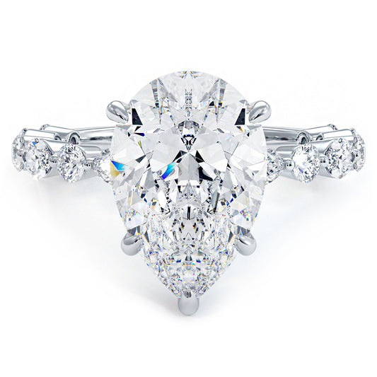 5.21ctw Pear Shape F-VS2 Alternating Round & Marquise Lab Grown Diamond Engagement Ring set in 14k White Gold