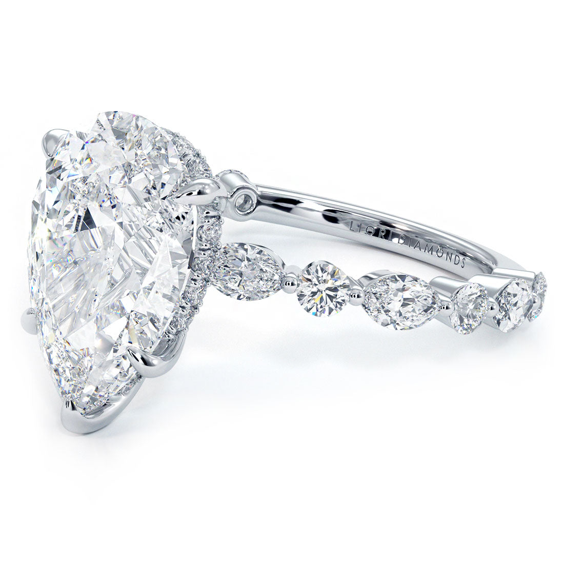 5.21ctw Pear Shape F-VS2 Alternating Round & Marquise Lab Grown Diamond Engagement Ring set in 14k White Gold