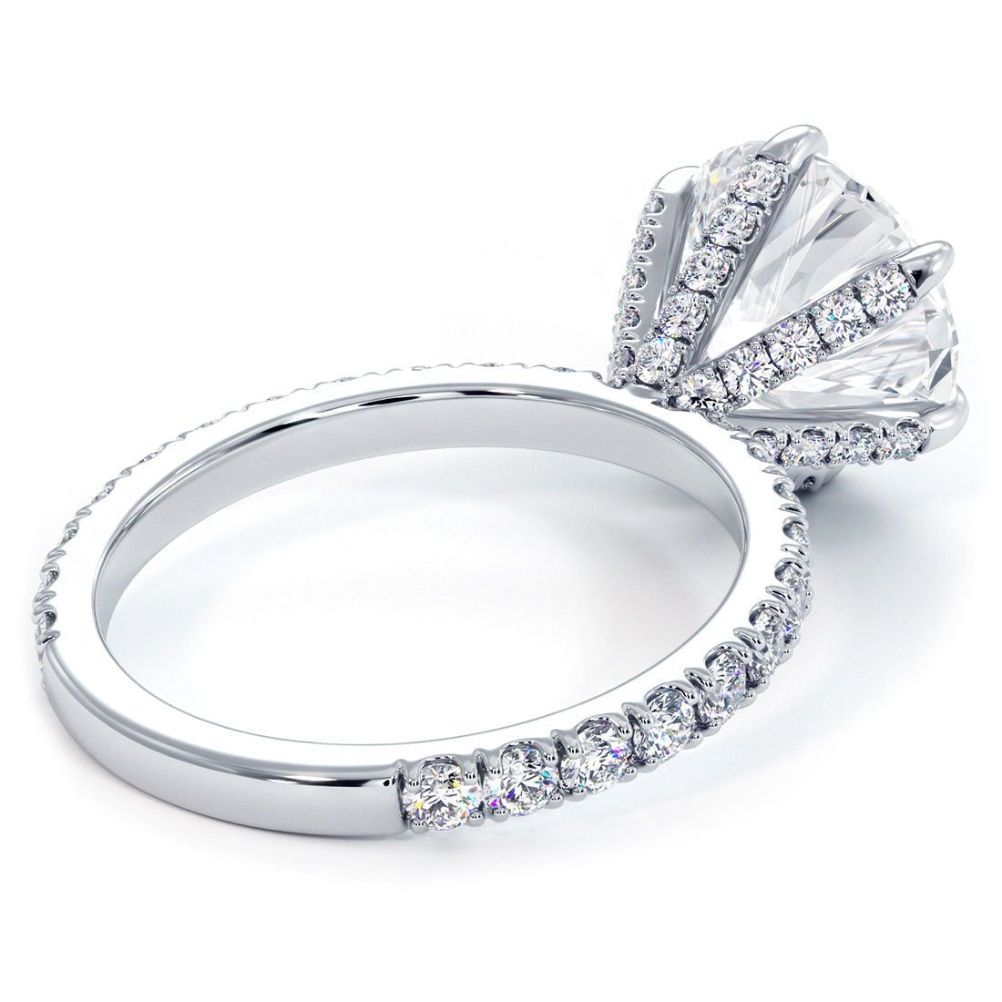 4.50ctw Round Brilliant F-VS1 Micropavé 6 Prong Petite Lab Grown Diamond Engagement Ring 14k White Gold