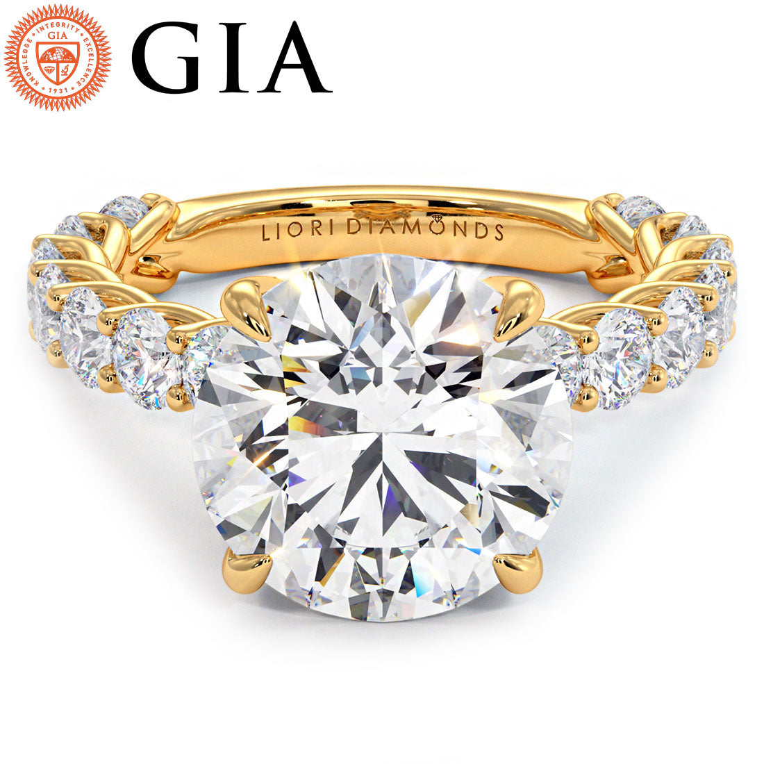 4.94ctw GIA Certified F-VS1 Round Brilliant Lucida set Lab Grown Diamond Engagement Ring set in 14k Yellow Gold