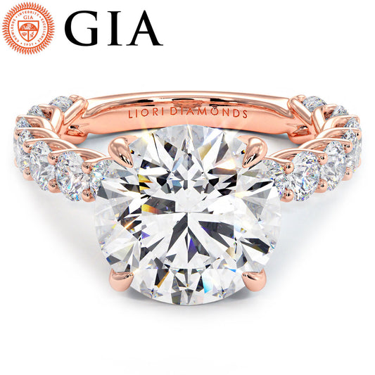 4.94ctw GIA Certified F-VS1 Round Brilliant Lucida set Lab Grown Diamond Engagement Ring set in 14k Rose Gold