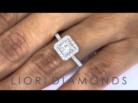 ER-0291 - 1.88 Ct. F-VS1 Certified Princess Cut Diamond Engagement Ring 14k Gold Pave Halo