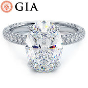 4.95ctw GIA Certified F-VS1 Oval Cut Trio Micropavé Lab Grown Diamond Engagement Ring set in 18k White Gold